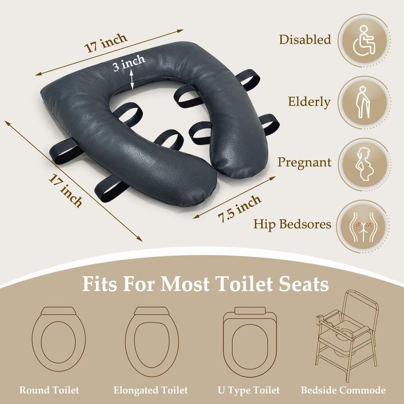 KAVIL Toilet Seat Cushion for Seniors Padded Booster Toilet Seat for Elderly Elongated Cushioned Bedside Commode Riser Cushion for Surgery Recovery Shower Chair Padding Open Toilet Cover (Black) - Image 2